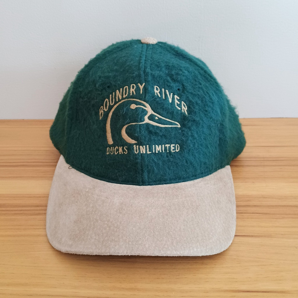 Vintage Boundry River Ducks Unlimited Strapback Hat Cap Green Felt Suede Bill